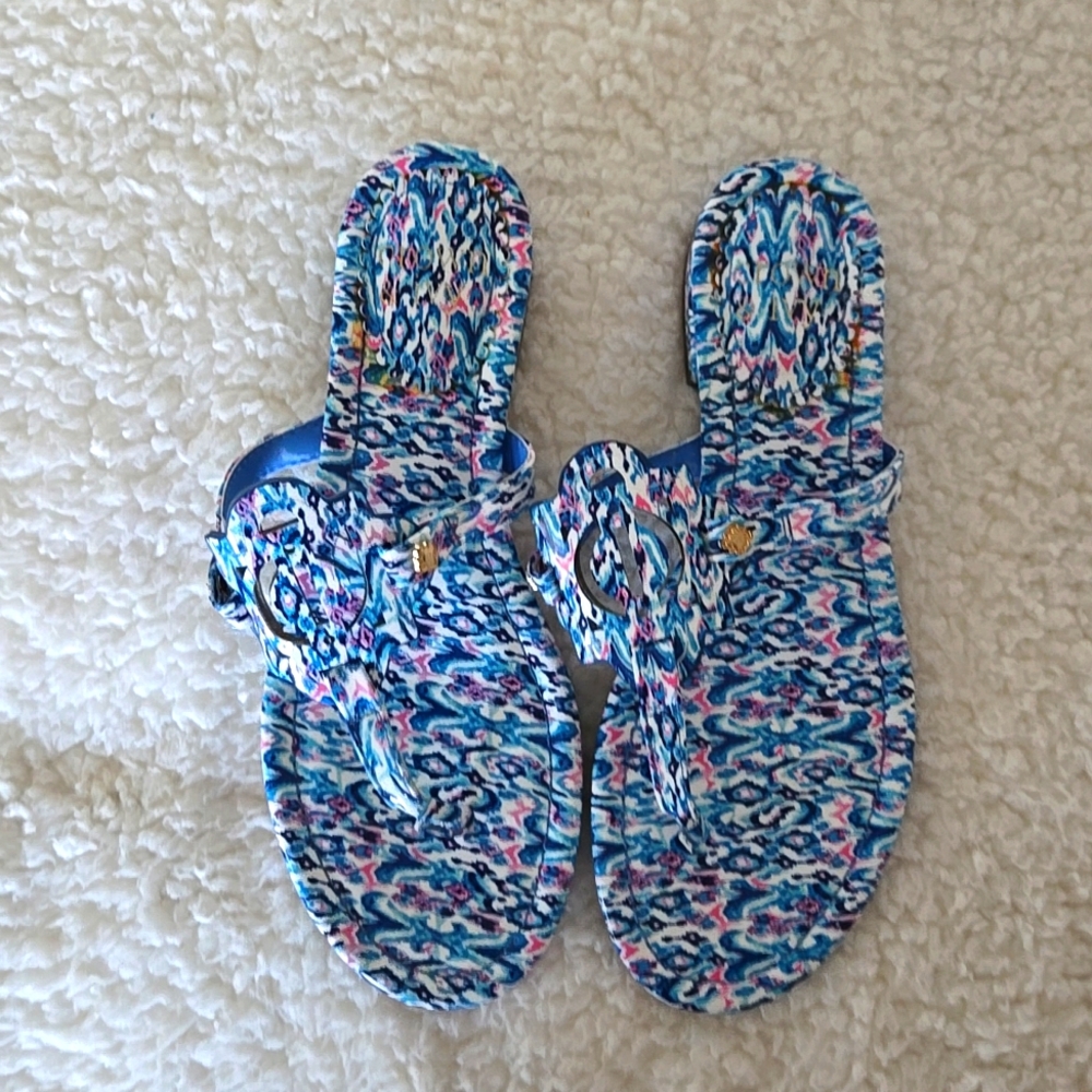 Crown & Ivy Wylie  Blue, Pink & White Flat Sandals-Size 6.5